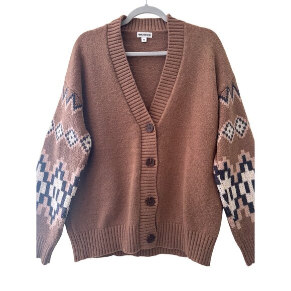 Vintage Inspired VIGOSS Brown Cardigan With Aztec  Pattern Button Closure - Picture 3 of 11
